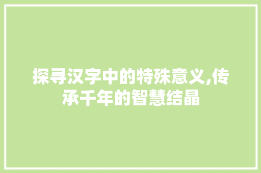 探寻汉字中的特殊意义,传承千年的智慧结晶
