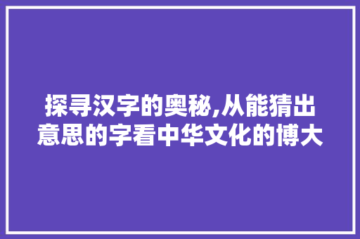 探寻汉字的奥秘,从能猜出意思的字看中华文化的博大精深 演讲稿