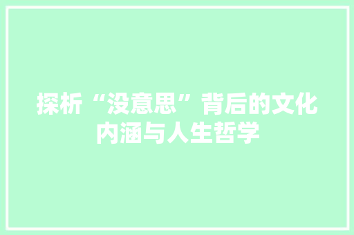 探析“没意思”背后的文化内涵与人生哲学
