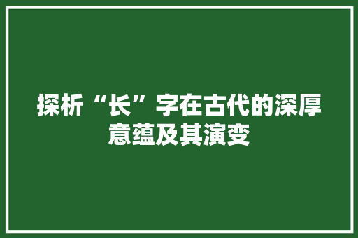 探析“长”字在古代的深厚意蕴及其演变