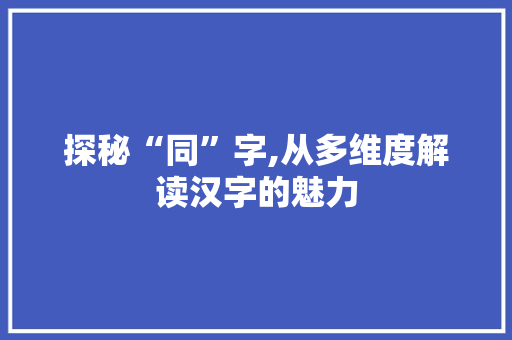 探秘“同”字,从多维度解读汉字的魅力