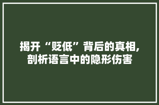 揭开“贬低”背后的真相,剖析语言中的隐形伤害