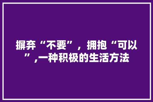 摒弃“不要”，拥抱“可以”,一种积极的生活方法