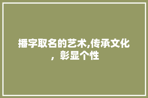 播字取名的艺术,传承文化，彰显个性