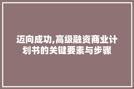 迈向成功,高级融资商业计划书的关键要素与步骤