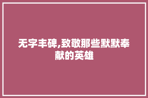 无字丰碑,致敬那些默默奉献的英雄