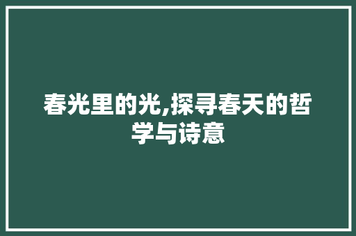 春光里的光,探寻春天的哲学与诗意