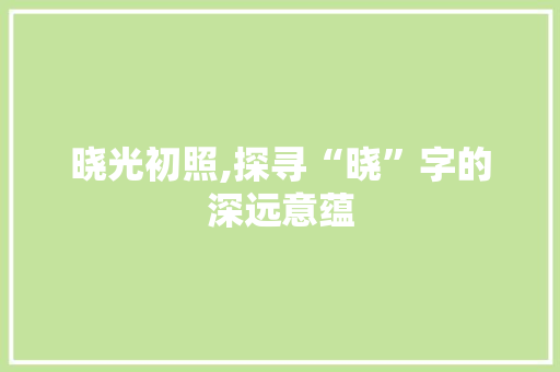 晓光初照,探寻“晓”字的深远意蕴