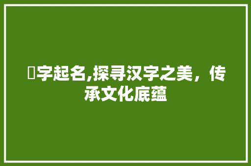 晠字起名,探寻汉字之美，传承文化底蕴