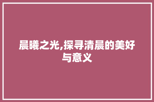 晨曦之光,探寻清晨的美好与意义