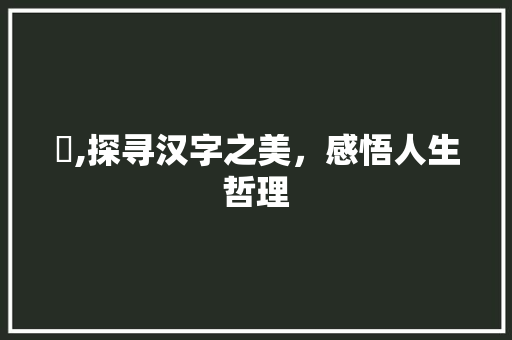 杋,探寻汉字之美，感悟人生哲理