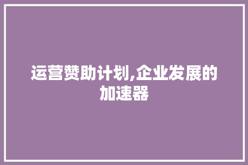 运营赞助计划,企业发展的加速器