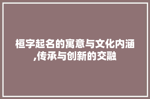 桓字起名的寓意与文化内涵,传承与创新的交融