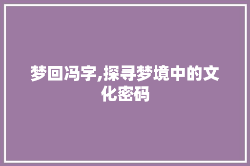 梦回冯字,探寻梦境中的文化密码