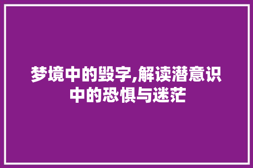 梦境中的毁字,解读潜意识中的恐惧与迷茫