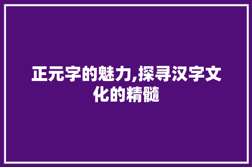 正元字的魅力,探寻汉字文化的精髓
