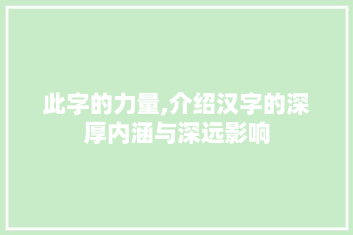 此字的力量,介绍汉字的深厚内涵与深远影响