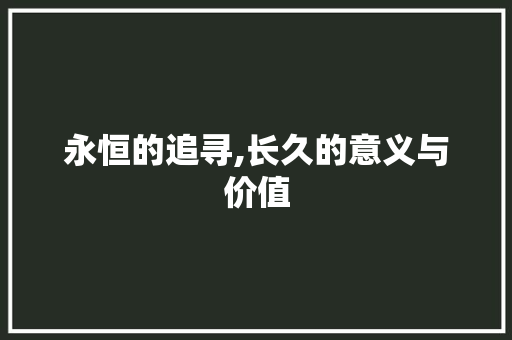 永恒的追寻,长久的意义与价值