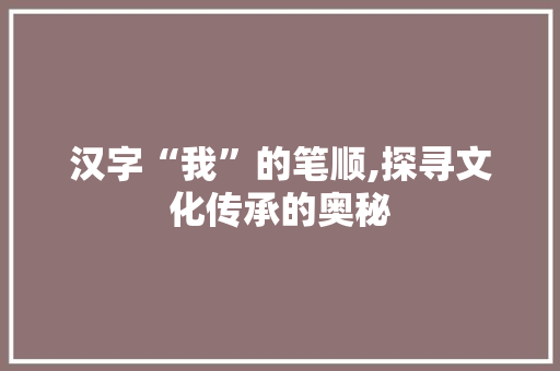 汉字“我”的笔顺,探寻文化传承的奥秘