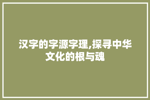 汉字的字源字理,探寻中华文化的根与魂