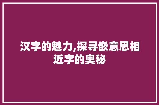 汉字的魅力,探寻嵌意思相近字的奥秘