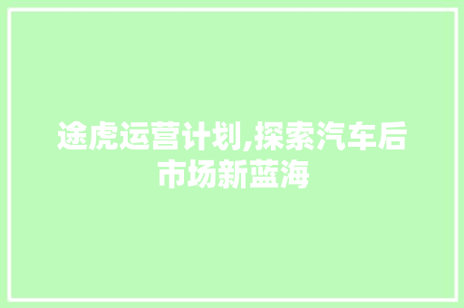 途虎运营计划,探索汽车后市场新蓝海