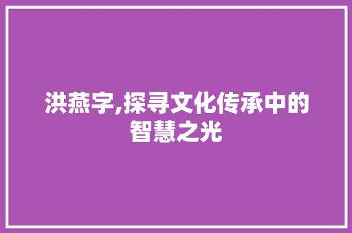 洪燕字,探寻文化传承中的智慧之光