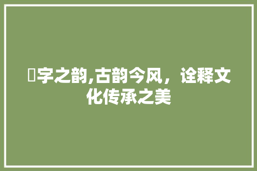 墐字之韵,古韵今风，诠释文化传承之美 成语大全