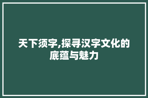 天下须字,探寻汉字文化的底蕴与魅力 工作计划