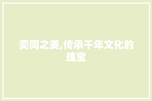 奕同之美,传承千年文化的瑰宝 工作计划
