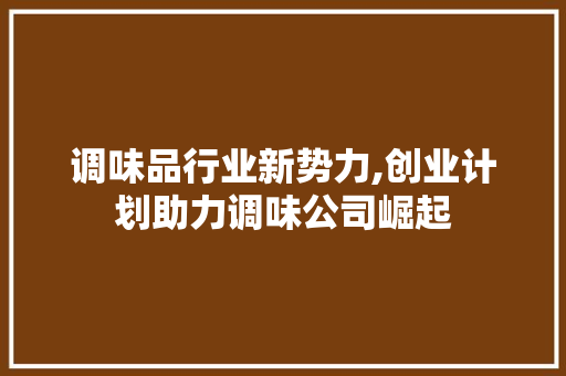 调味品行业新势力,创业计划助力调味公司崛起