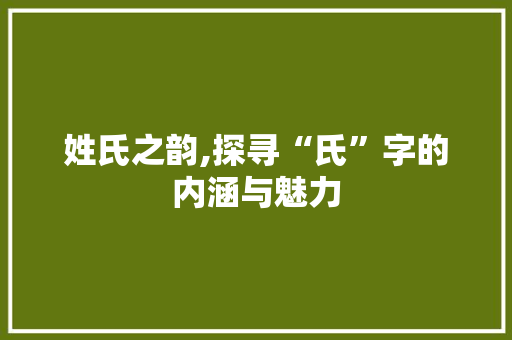 姓氏之韵,探寻“氏”字的内涵与魅力 个人简历