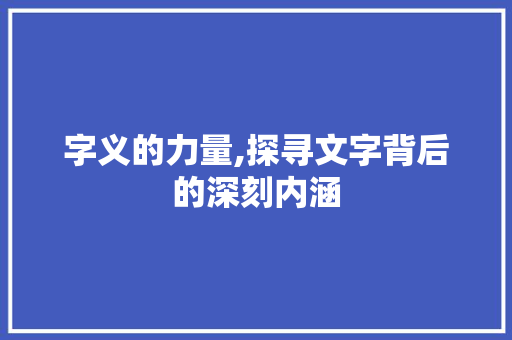 字义的力量,探寻文字背后的深刻内涵 工作计划