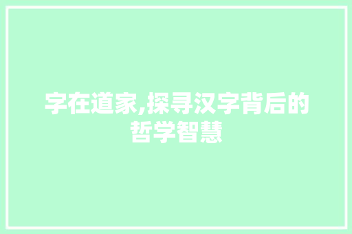 字在道家,探寻汉字背后的哲学智慧