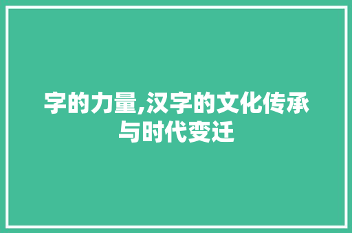 字的力量,汉字的文化传承与时代变迁