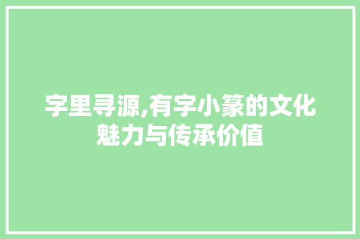 字里寻源,有字小篆的文化魅力与传承价值