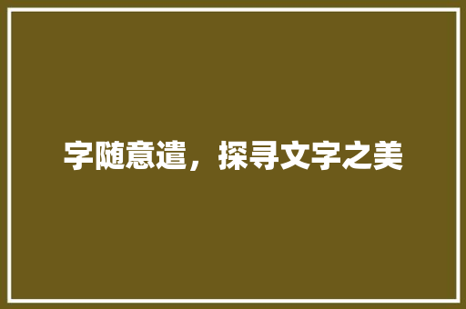 字随意遣，探寻文字之美