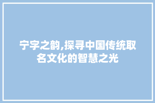 宁字之韵,探寻中国传统取名文化的智慧之光 成语大全