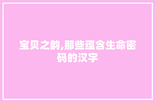 宝贝之韵,那些蕴含生命密码的汉字 个人简历