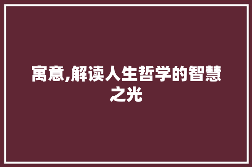 寓意,解读人生哲学的智慧之光