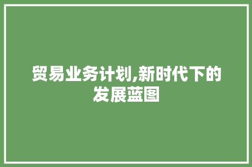 贸易业务计划,新时代下的发展蓝图