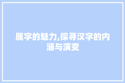 属字的魅力,探寻汉字的内涵与演变