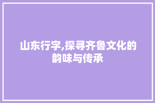 山东行字,探寻齐鲁文化的韵味与传承