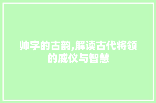帅字的古韵,解读古代将领的威仪与智慧 演讲稿