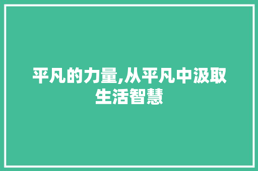 平凡的力量,从平凡中汲取生活智慧