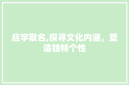 应字取名,探寻文化内涵，塑造独特个性