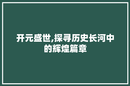 开元盛世,探寻历史长河中的辉煌篇章