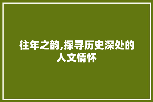 往年之韵,探寻历史深处的人文情怀