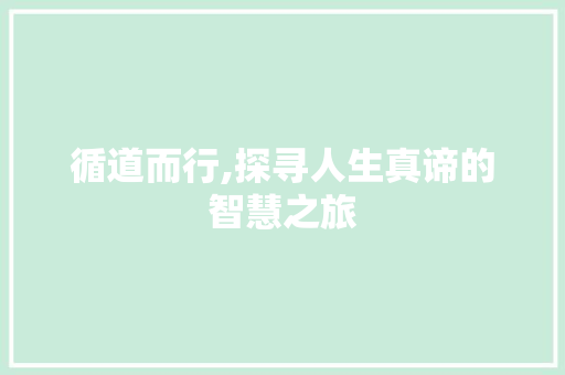 循道而行,探寻人生真谛的智慧之旅