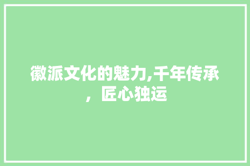 徽派文化的魅力,千年传承，匠心独运